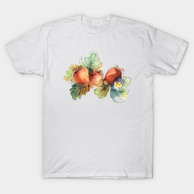 Strawberries T-Shirt by Maria Mi Art